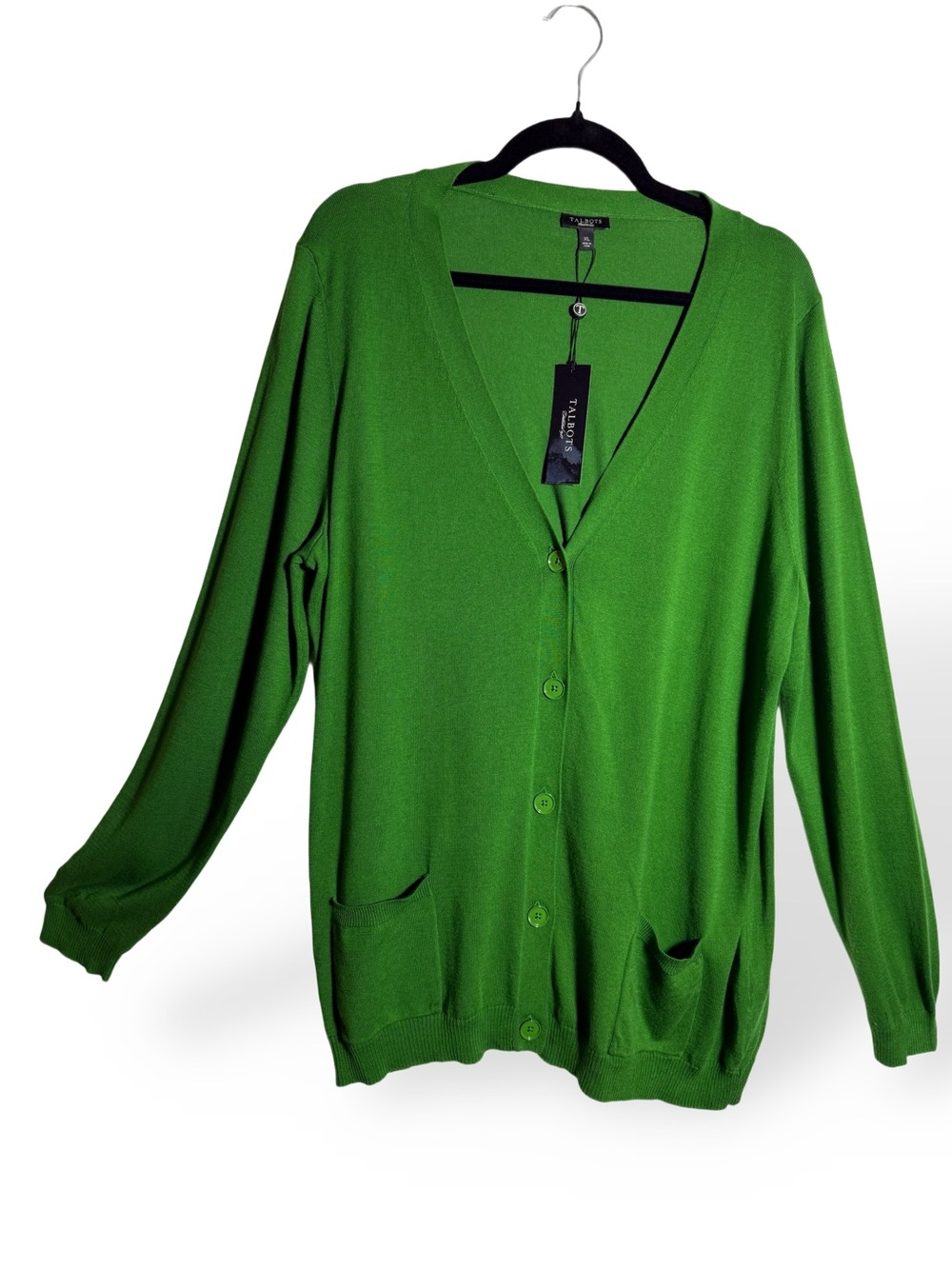 Talbots Kelly Green V-Neck Button Front Cardigan